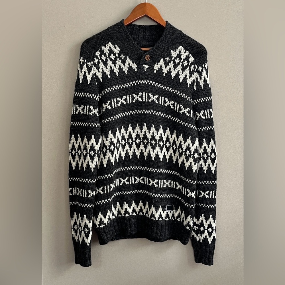 Elsamanda grey and white fair isle wool blend sweater size medium